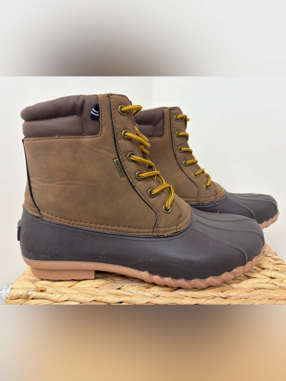 Nautica Brown and Dark Brown Waterproof Lace-Up Duck Boots